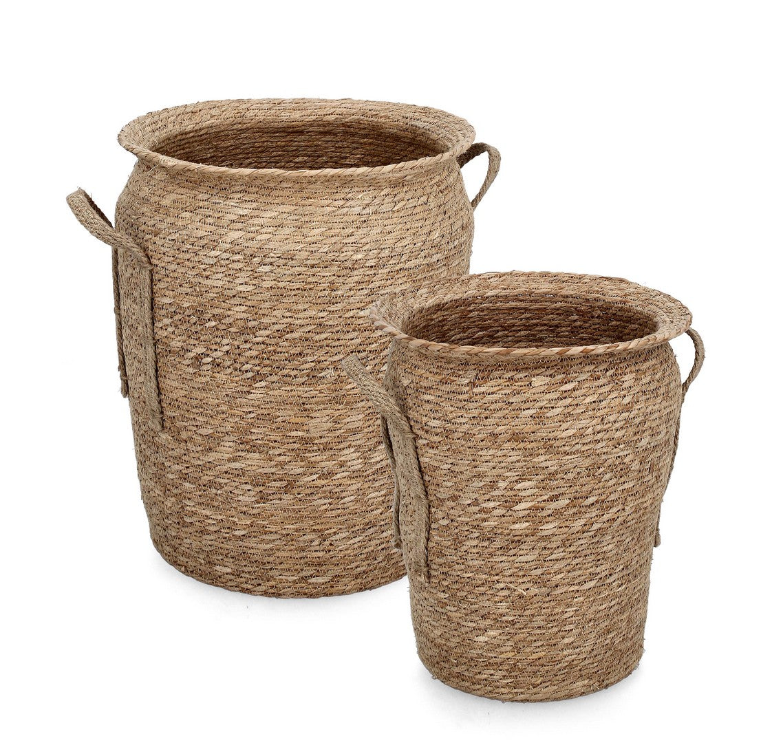 Set di 2 ceste porta vaso in fibra vegetale intrecciata con manici - HAMIDA