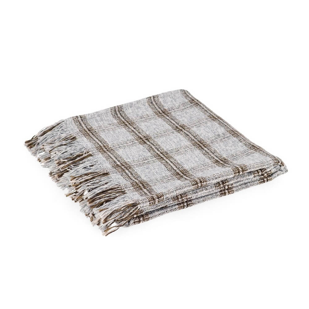 Plaid coperta a quadri con frange in poliestere 130x150 cm - VERNON