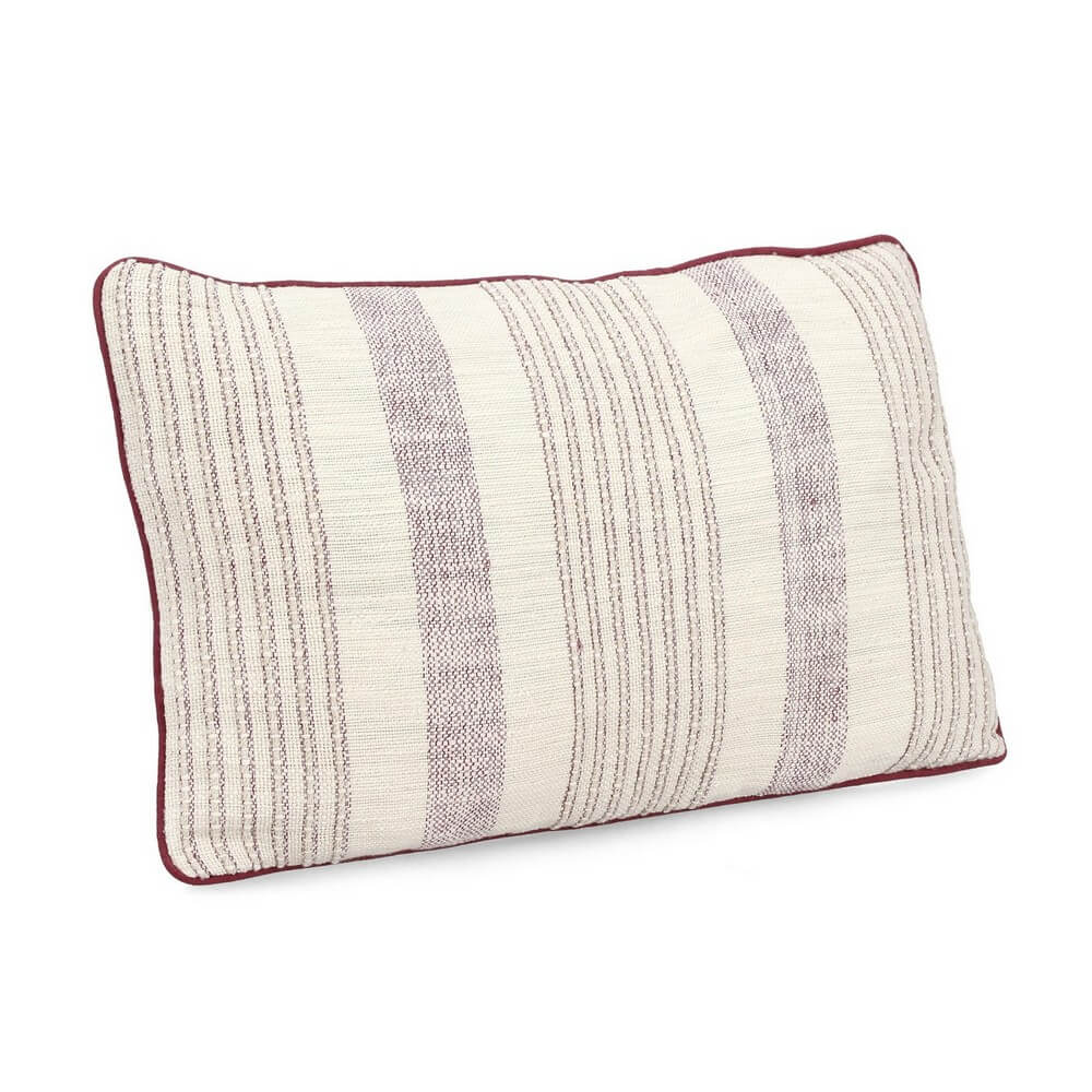 Cuscino decorativo in cotone a righe con imbottitura 50x30 cm Beige Bordeaux - MORGAN