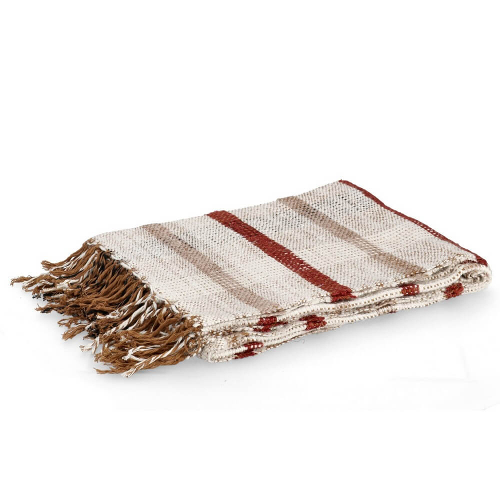 Coperta in Cotone e Viscosa a Righe con Frange 130x170 cm - RAYRA