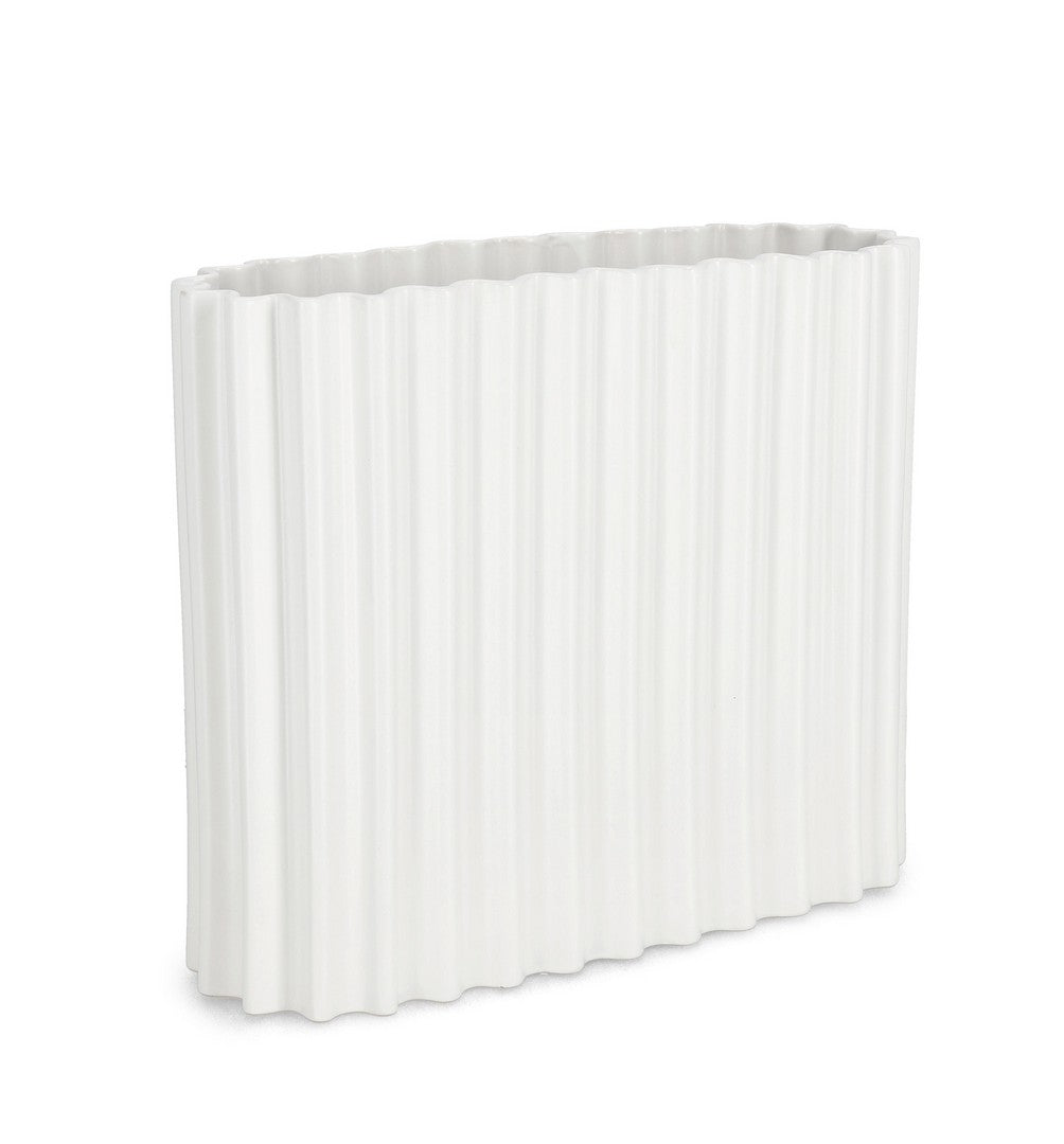 Vaso ovale in gres bianco con texture a coste verticali - HOLAF