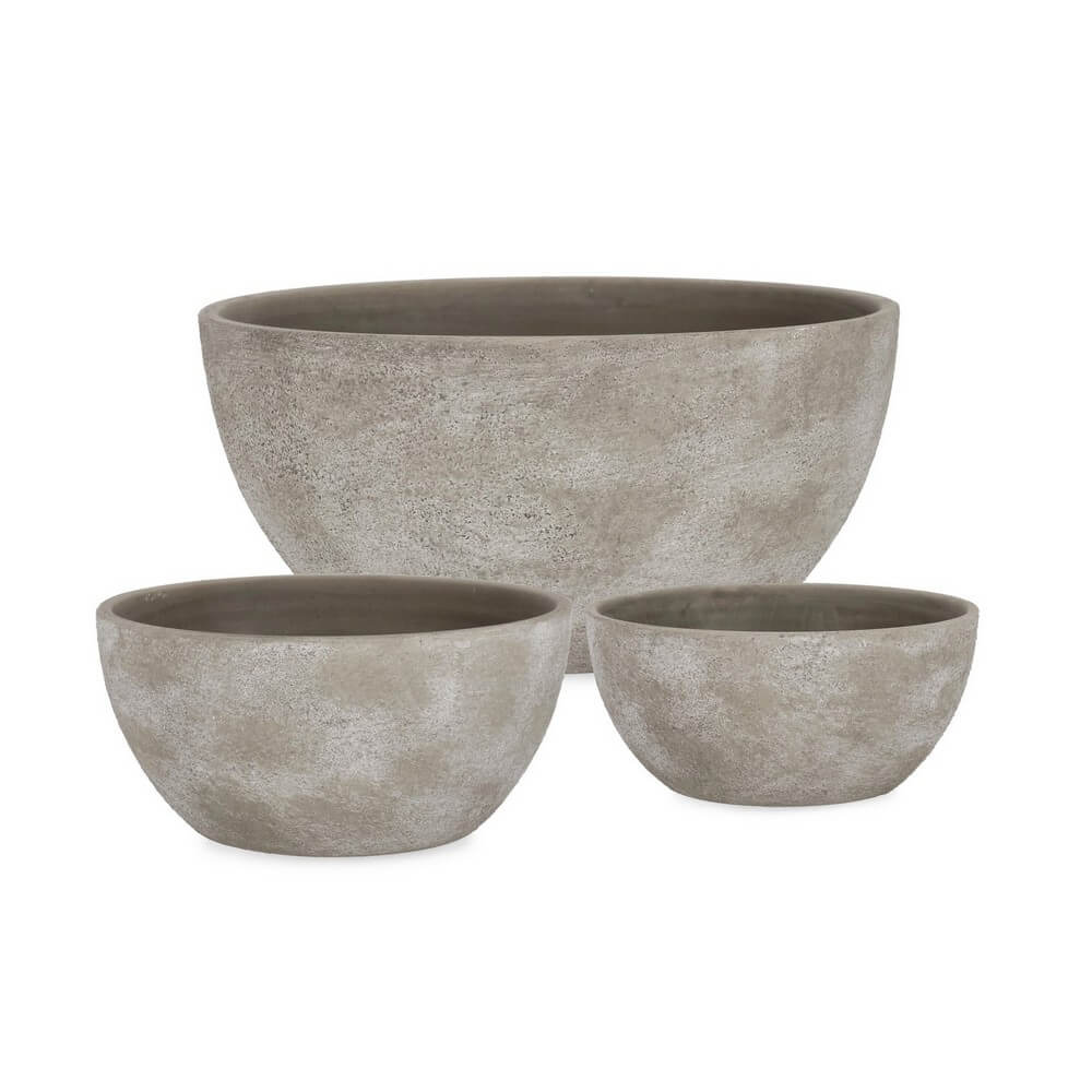 Set da 3 Porta Vaso in Terracotta Bassa Effetto Cemento Grigio - HECTOR