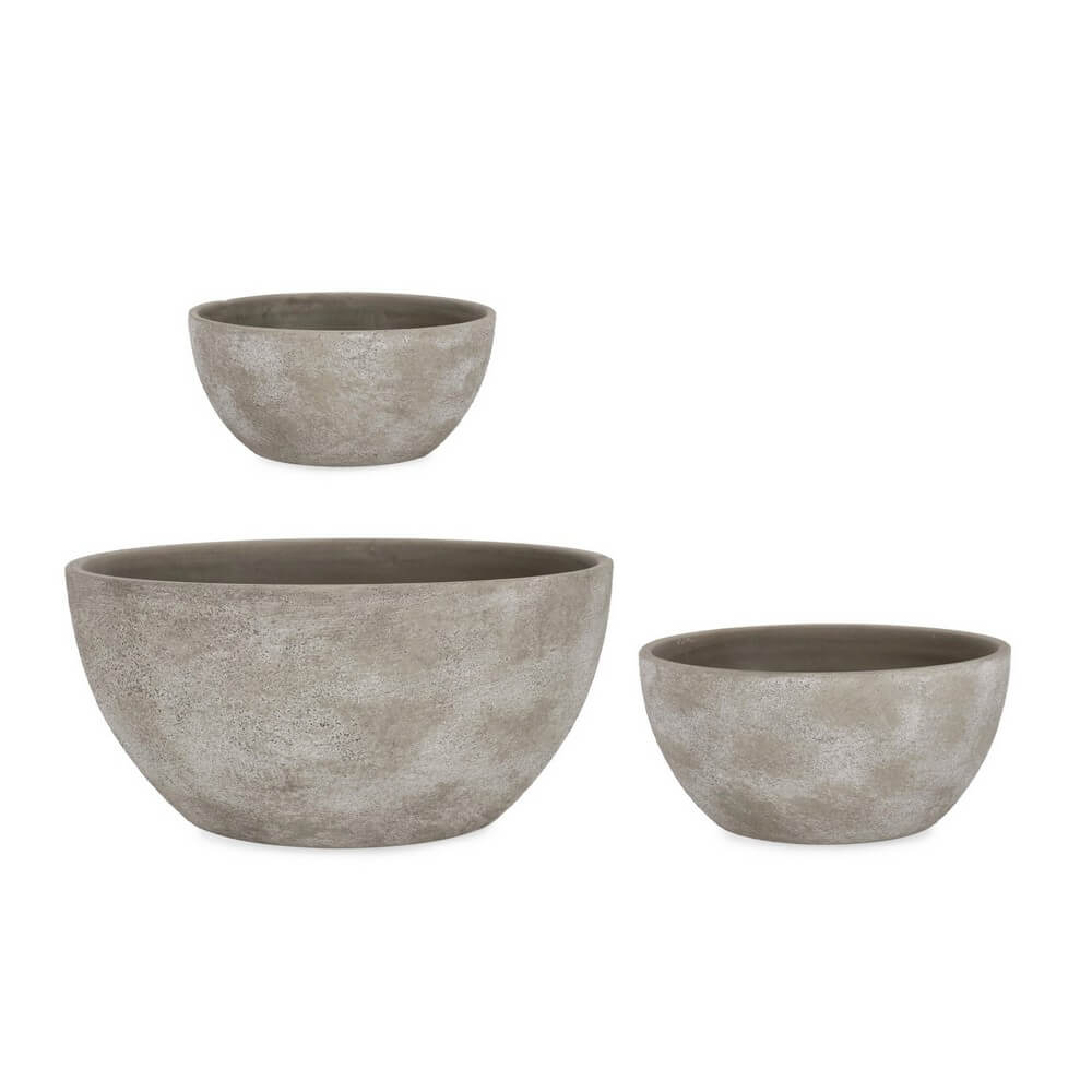 Set da 3 Porta Vaso in Terracotta Bassa Effetto Cemento Grigio - HECTOR