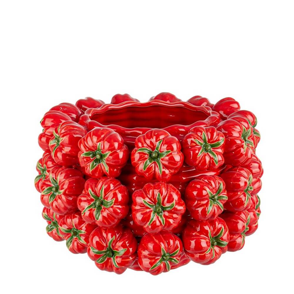 Vaso porta piante in ceramica con decoro pomodori rosso - GAZPACHO
