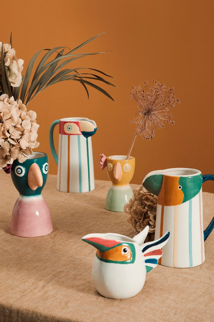 Set di 4 Vasi in Gres Ceramico a Forma di Uccellino con Fiore - SEBASTIAN