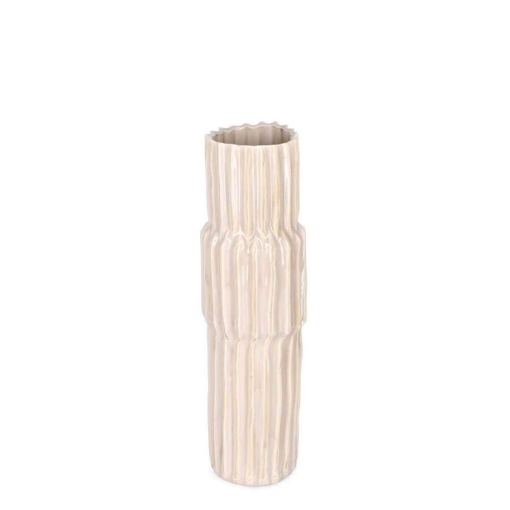 Vaso alto in ceramica tondo con rilievi verticali color rosa - YIKU