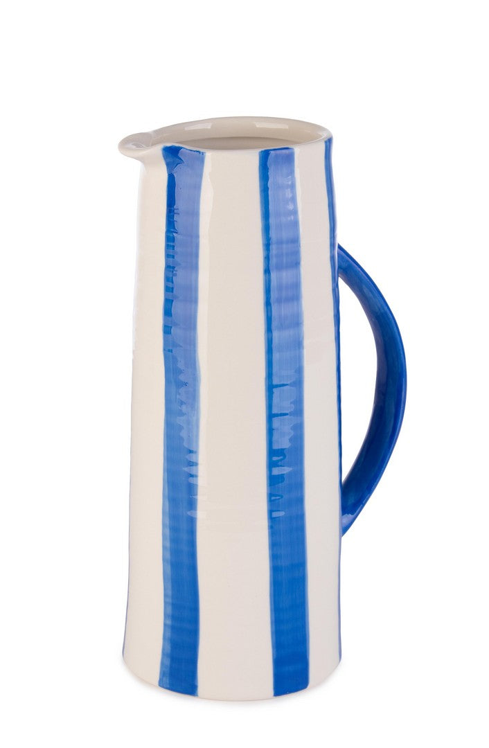 Set di 2 Caraffe Decorative in Porcellana a Righe Bianco e Blu - JOLY