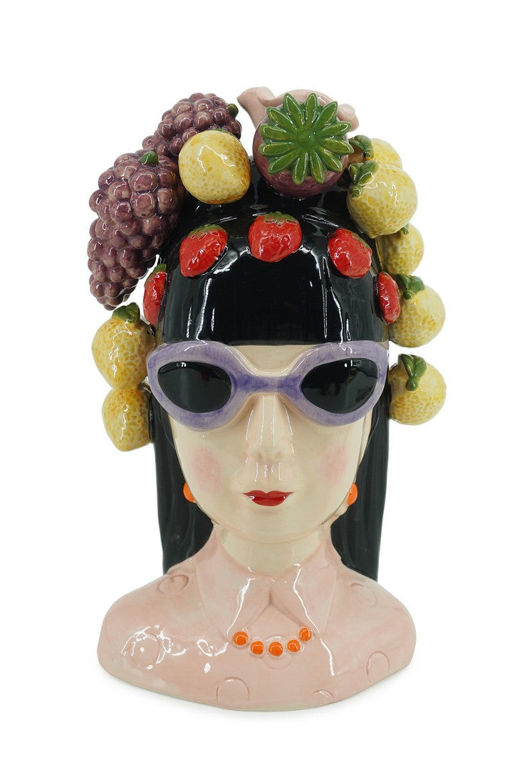 Set di 4 Decorazioni in Ceramica Volto Donna con Frutta H34 - KAELIS