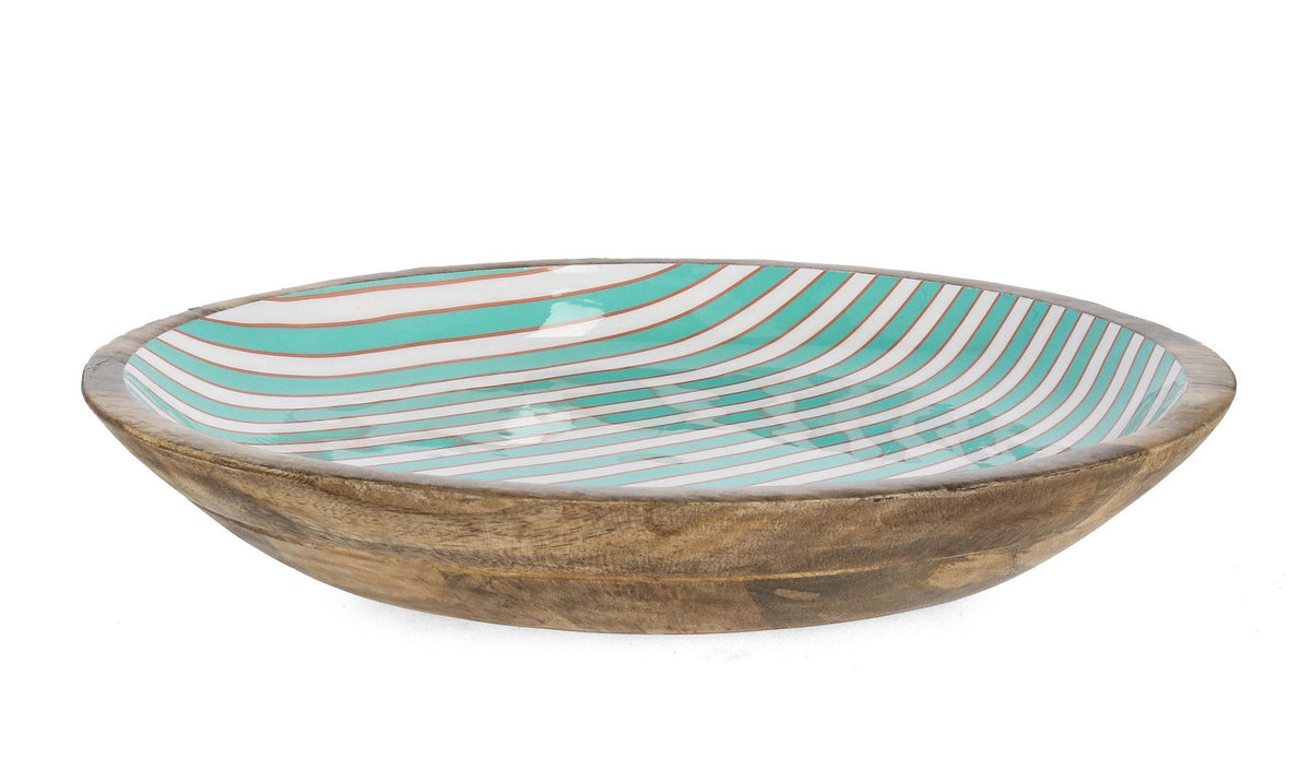 Set di 2 Ciotole Basse in Legno di Mango con Smalto a Righe Verdi - THARA