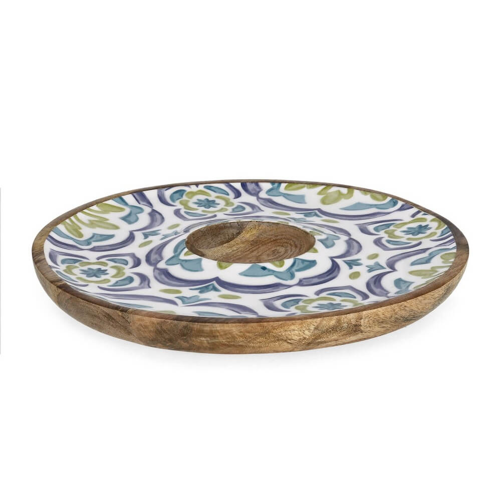 Antipastiera in Legno di Mango con Decoro a Maioliche D39 cm - SINTRA