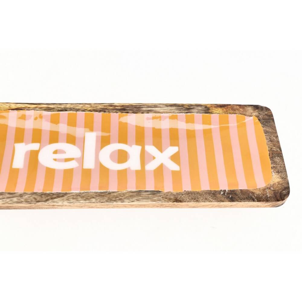 Set di 2 vassoi rettangolari in legno di mango con smalto a righe - RELAX