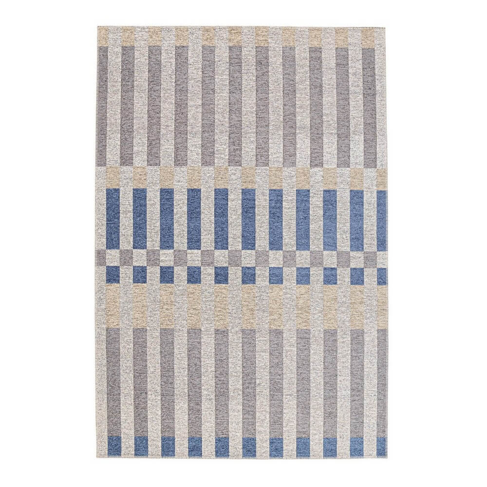 Tappeto geometrico interno esterno in poliestere riciclato 200x290 Blu - HADA