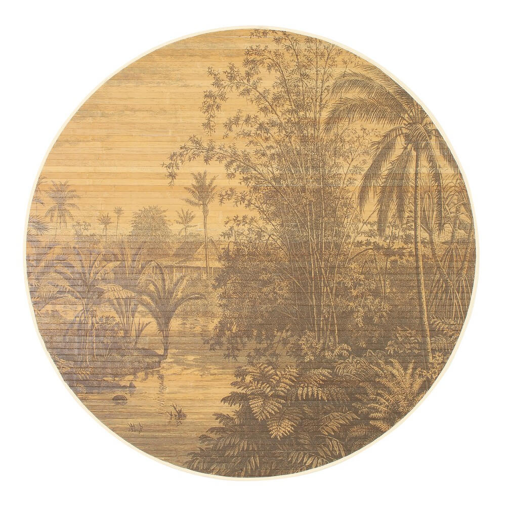 Set di 6 Tappeti Rotondi in Bamboo con Stampa Tropicale D120 Marrone - STARDUST
