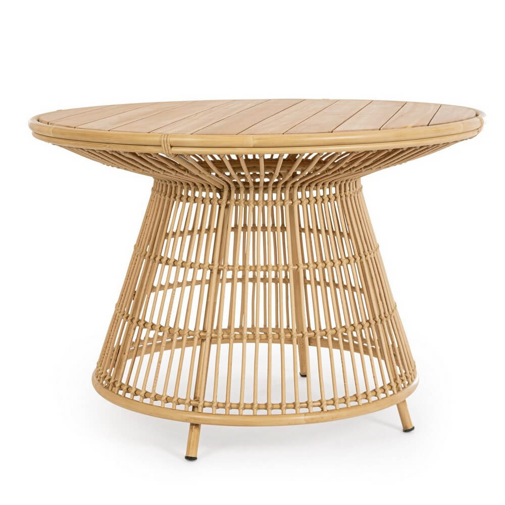 Tavolo da Giardino Rotondo in Fibra Sintetica e Teak Ø110 - NOBLE