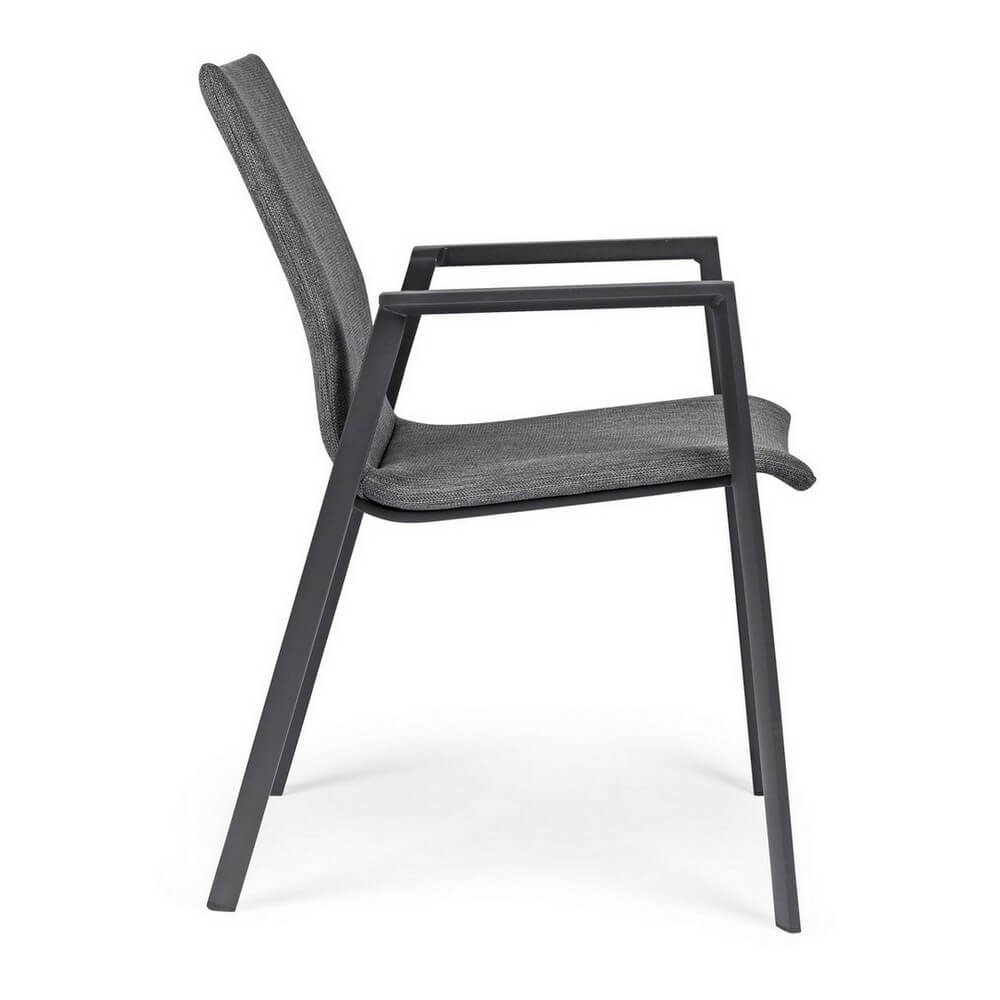 Set di 4 Sedie da Esterno con Braccioli in Alluminio e Tessuto Antracite Grigio Scuro - CLASSICAL