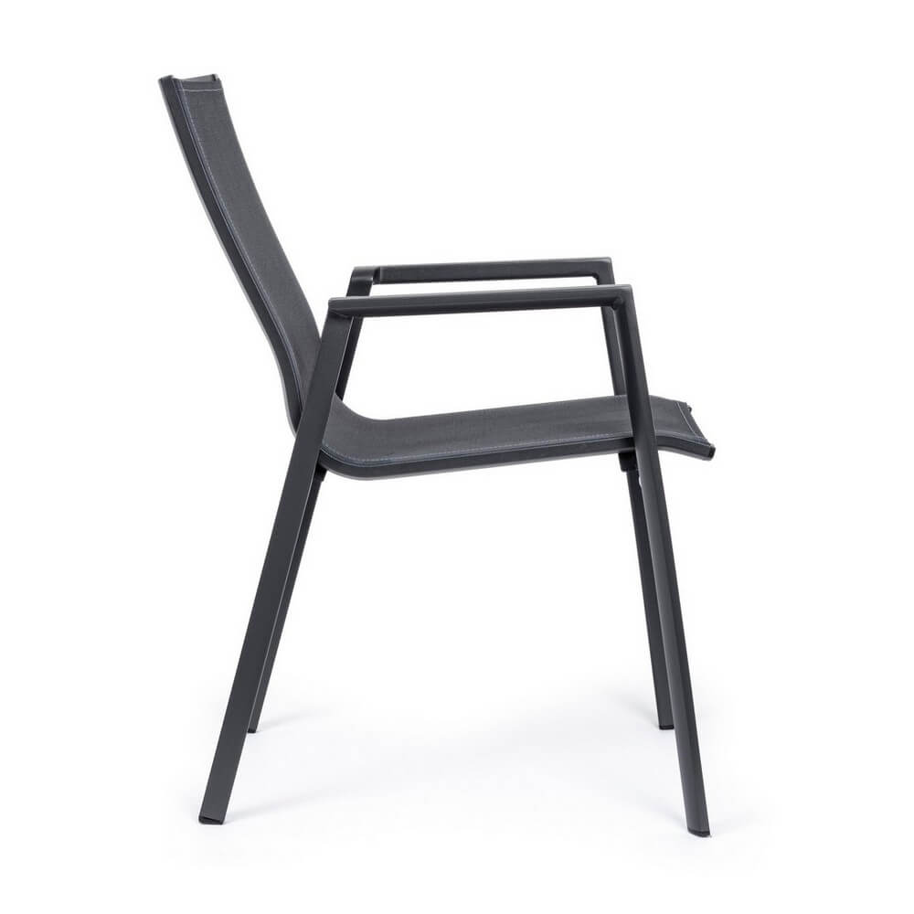 Set di 4 Sedie da Esterno con Braccioli in Alluminio e Textilene - SOLIDITY