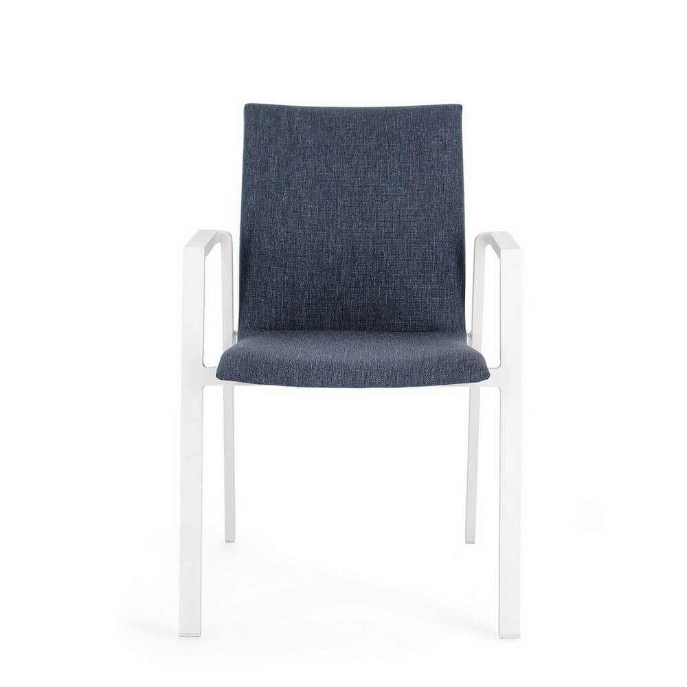 Set di 4 Sedie da Esterno con Braccioli in Alluminio e Tessuto Bianco Denim - CLASSICAL