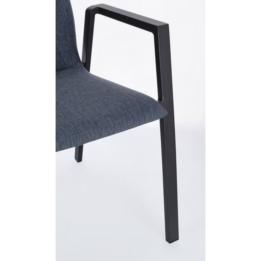 Set di 4 Sedie da Esterno con Braccioli in Alluminio e Tessuto Antracite Denim - CLASSICAL