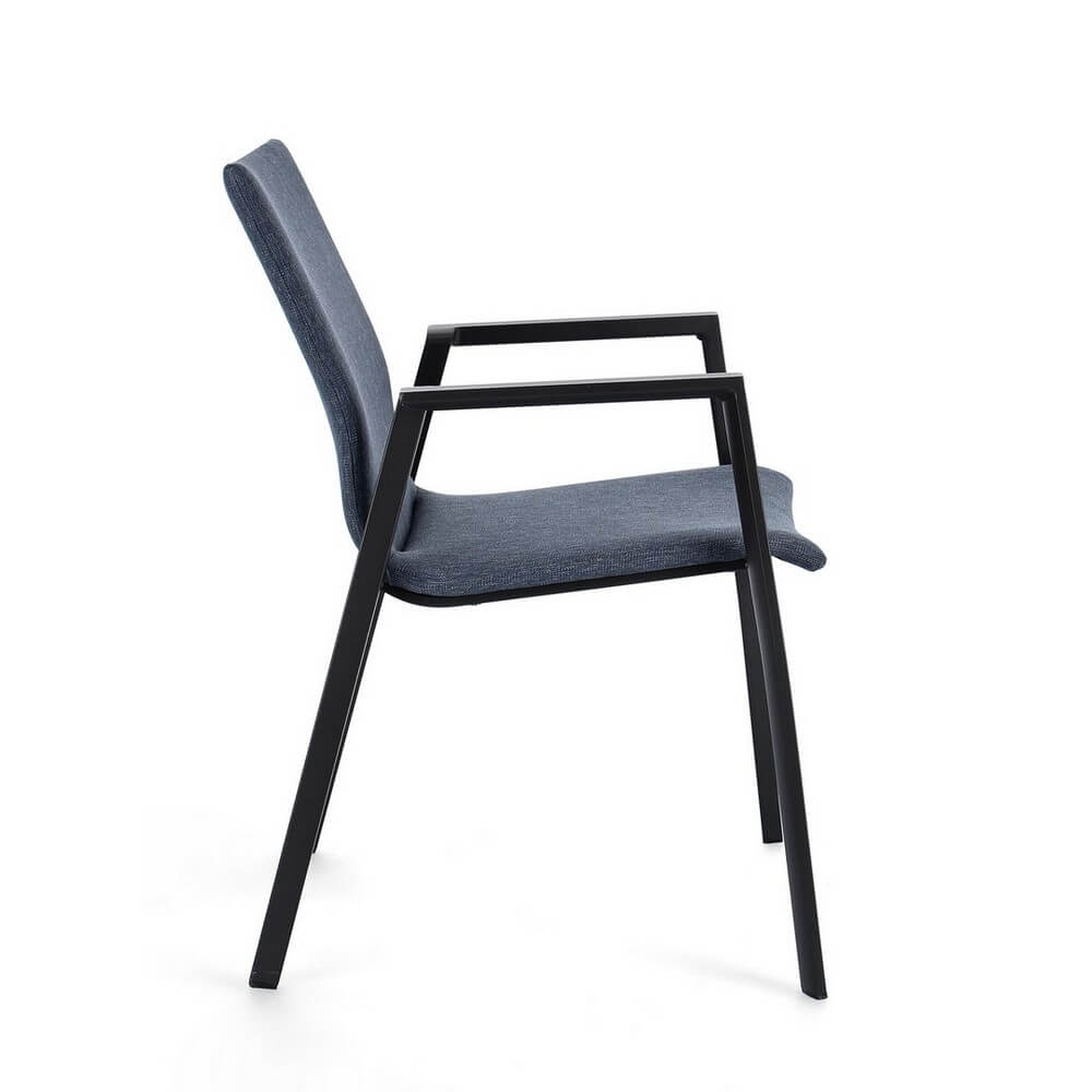 Set di 4 Sedie da Esterno con Braccioli in Alluminio e Tessuto Antracite Denim - CLASSICAL