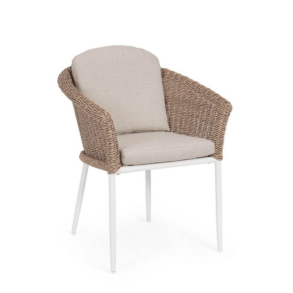 Set di 2 Sedie da Giardino con Braccioli e Cuscini in Wicker Sintetico e Alluminio - RAVINA