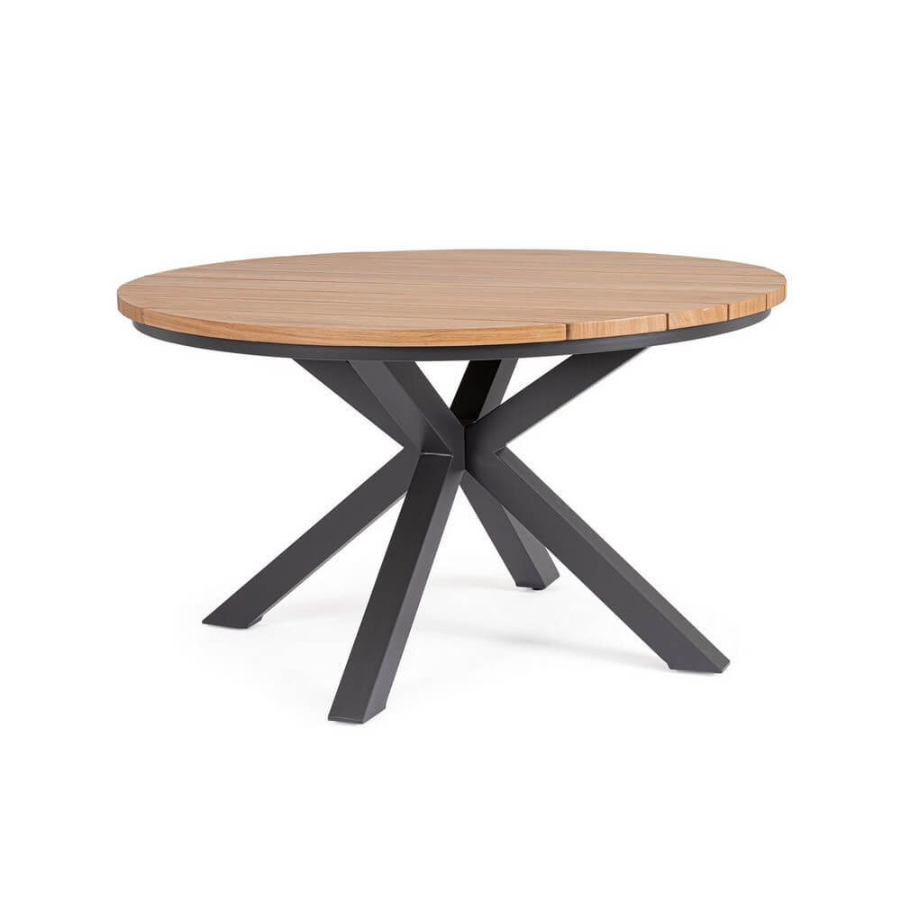 Tavolo da Giardino Rotondo in Alluminio Effetto Legno 130 cm - ORYLIA