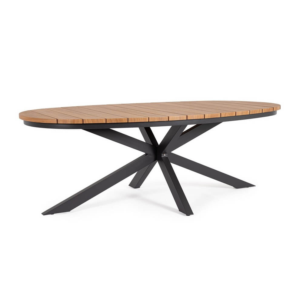 Tavolo da giardino ovale in alluminio effetto legno 218x115 cm - VELISSA