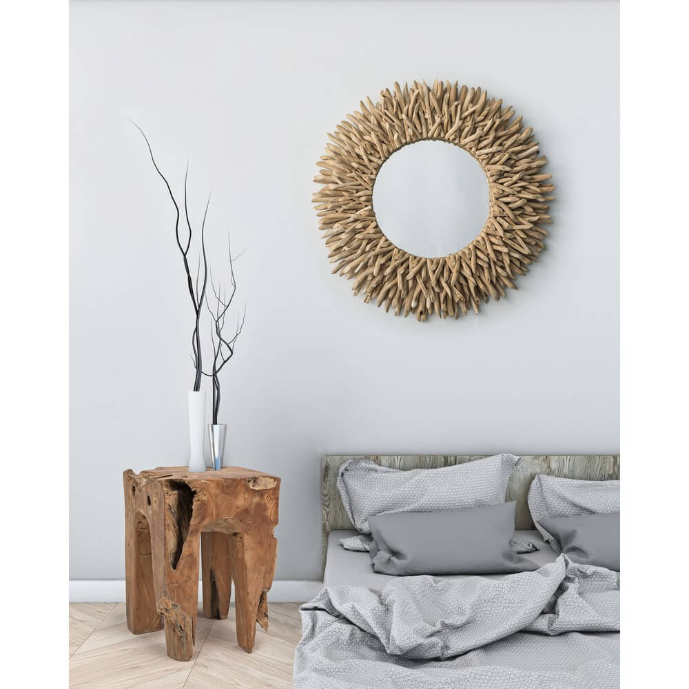 Specchio Rotondo con Cornice in Rami di Teak Naturale 80 cm - KAI
