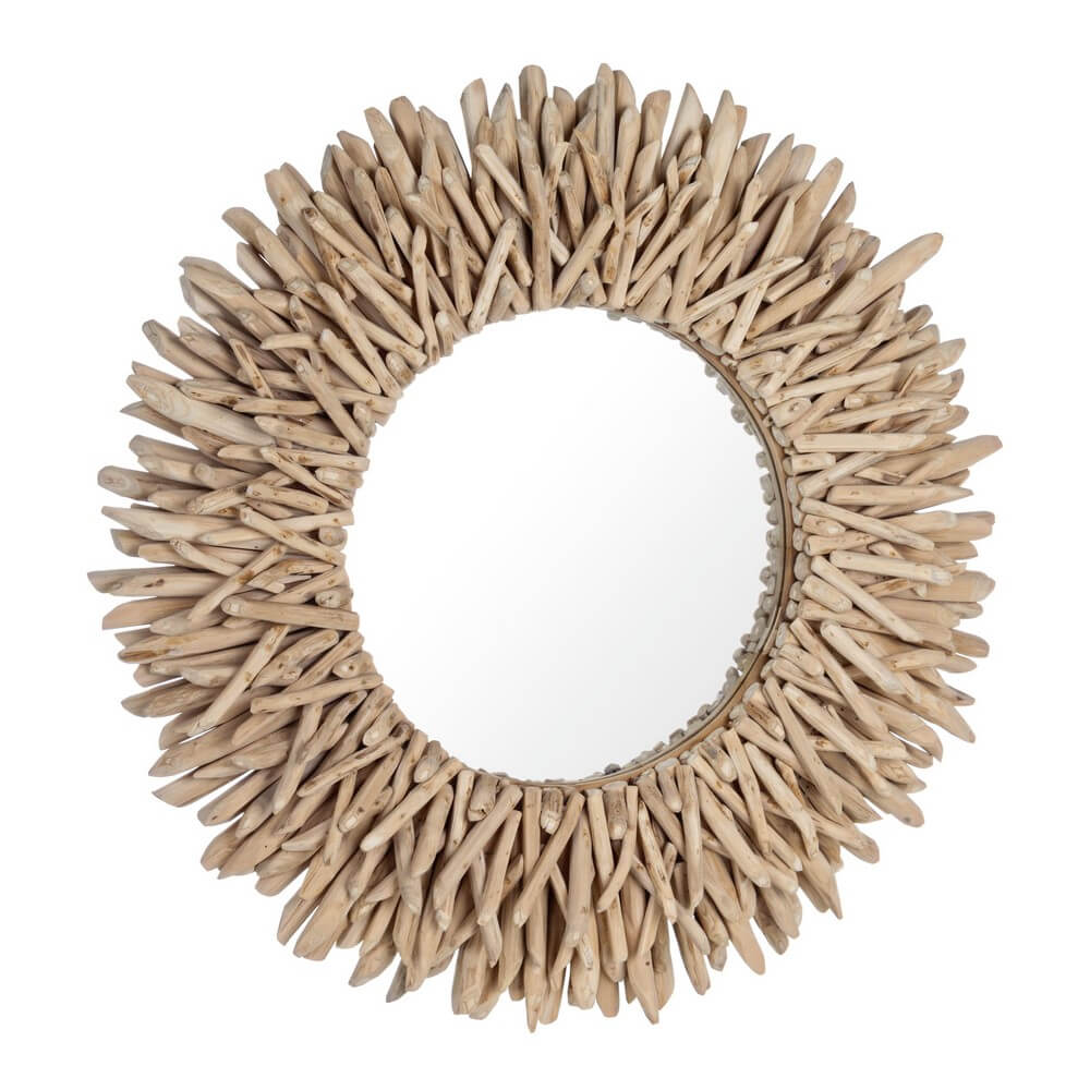 Specchio Rotondo con Cornice in Rami di Teak Naturale 80 cm - KAI