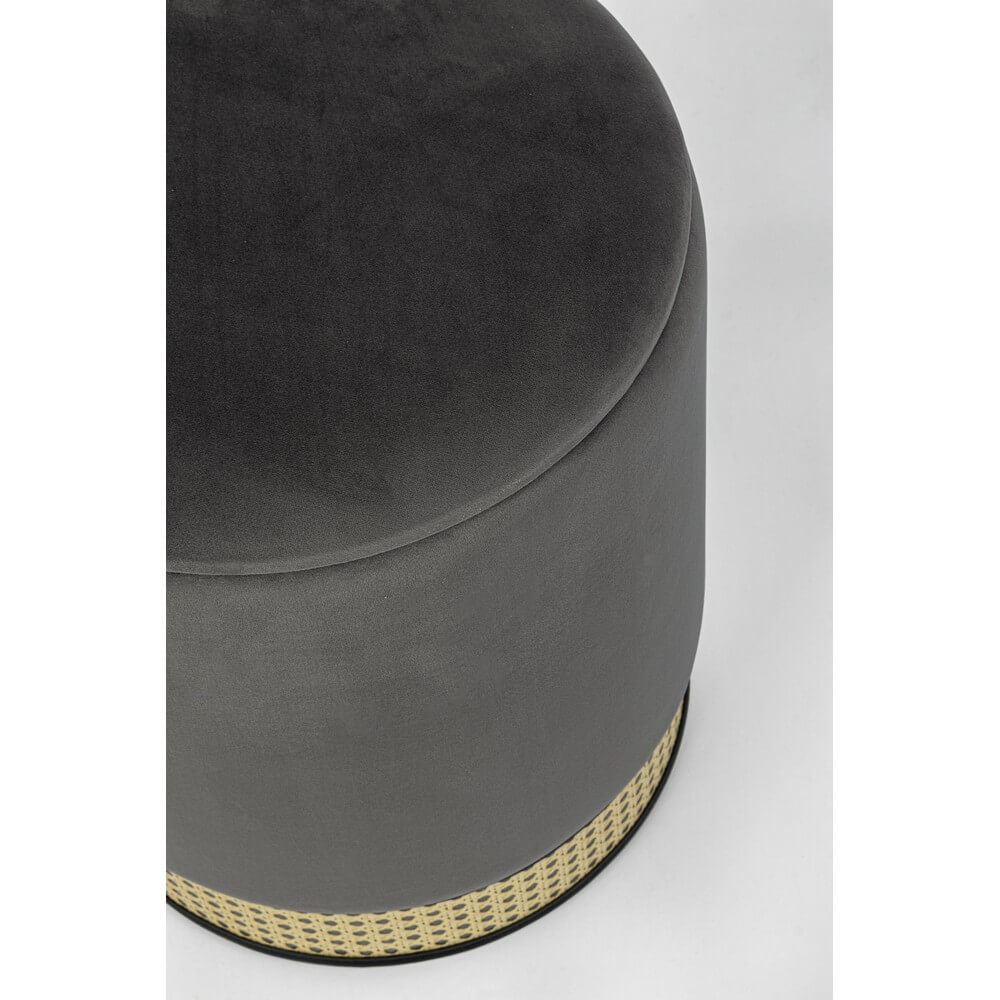 Set di 2 Pouf Contenitore Rotondi in Velluto con Rattan - TAYLOR