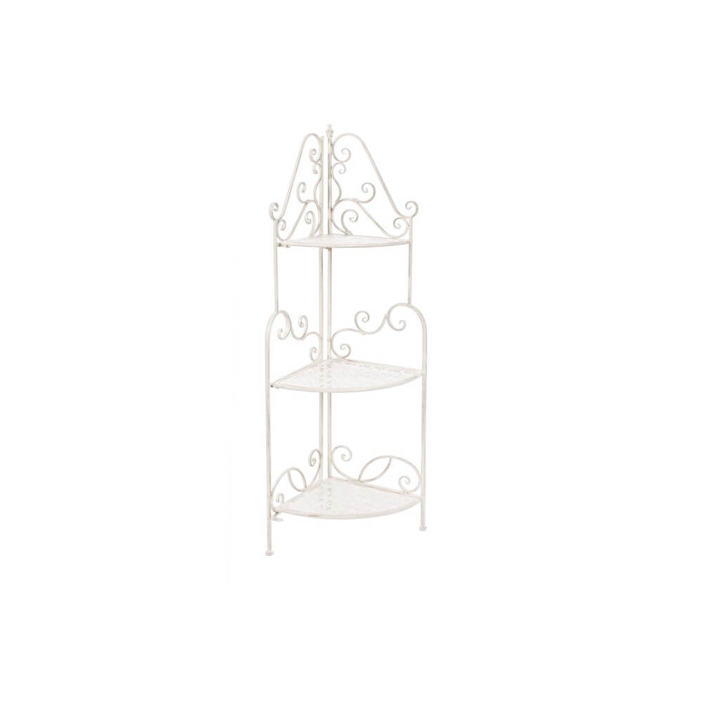 Angoliera in Ferro Battuto Bianco Pieghevole 3 Piani Shabby - IRENE