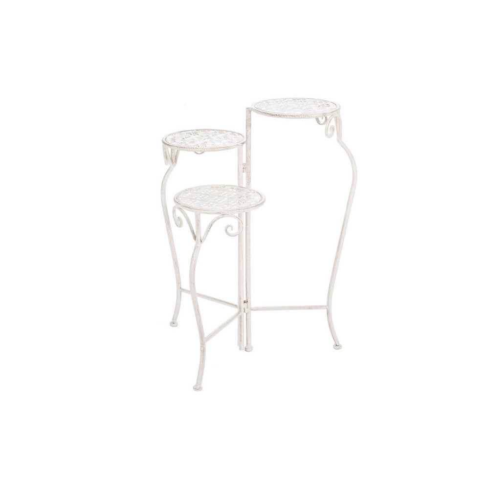 Set di 2 Porta Fiori in Ferro Bianco Shabby 3 Piani Pieghevole - IRENE