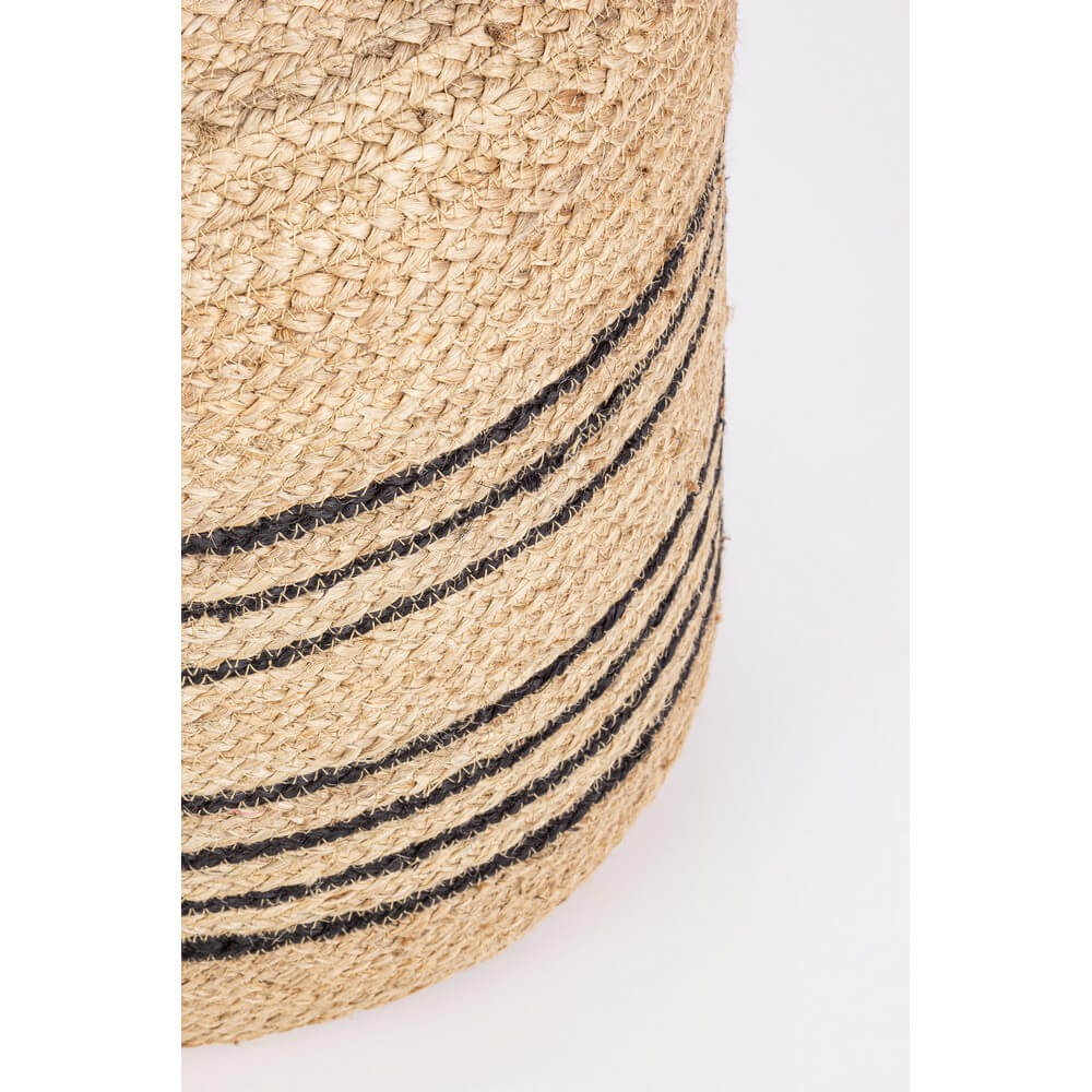 Pouf rotondo in iuta intrecciata naturale con righe nere - ANDERSON