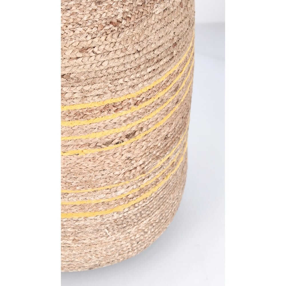 Pouf rotondo in iuta naturale con righe gialle intrecciato - RAHUL