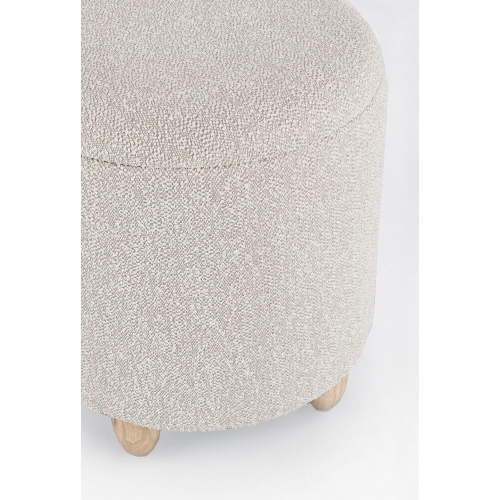 Pouf Contenitore Rotondo in Tessuto Bouclé con Gambe in Legno - MILO