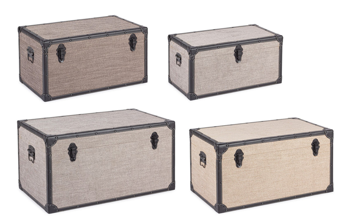 Set da 4 Bauli in MDF e Similpelle con Chiusure in Metallo - BAULE