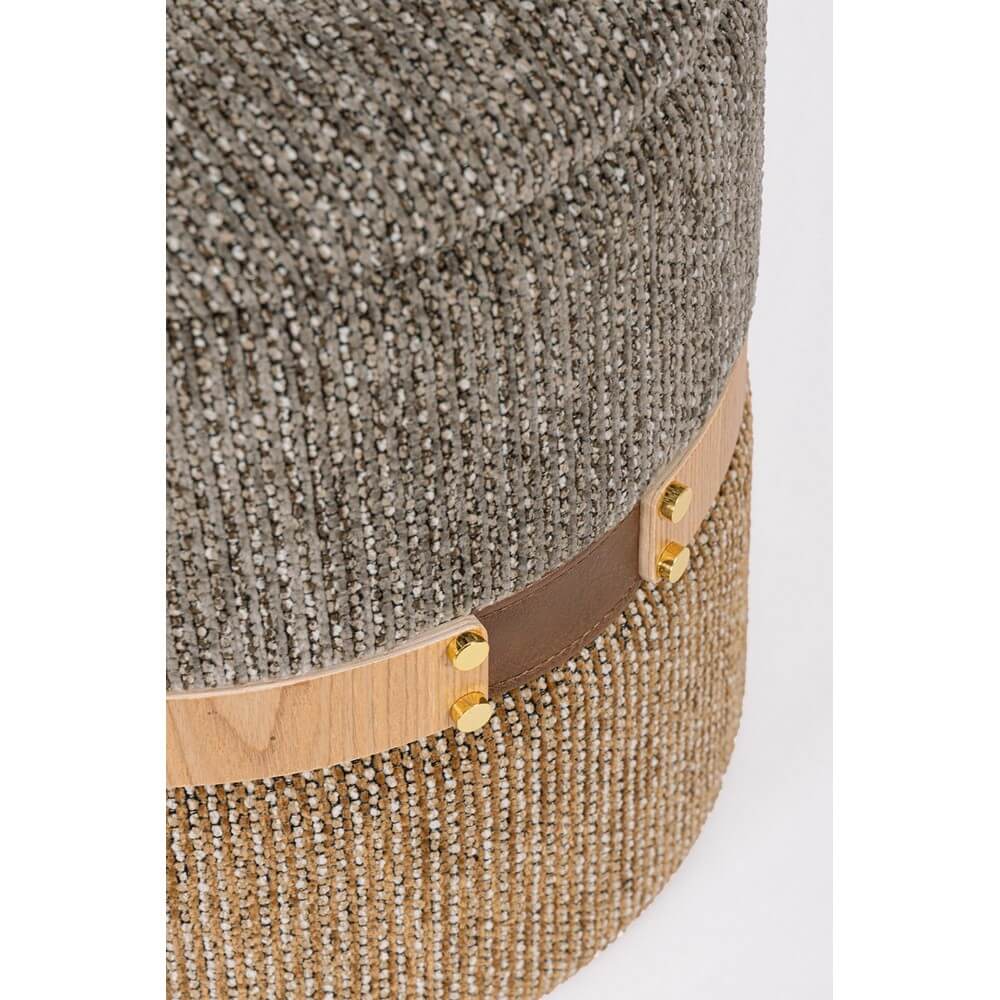 Set di 2 pouf contenitore rotondi in tessuto con fascia in legno frassino - TANYA