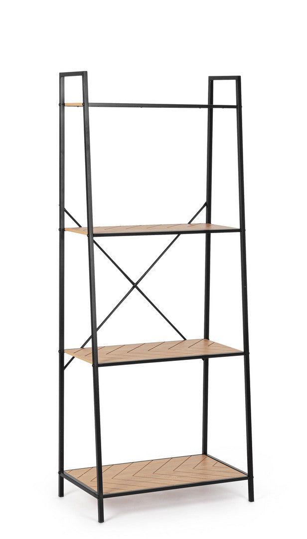 Libreria a Scala 4 Piani in Metallo Nero e Legno Naturale - HALDOR