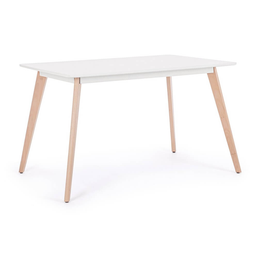 Tavolo da pranzo piano bianco opaco e gambe in legno di faggio - AURORA