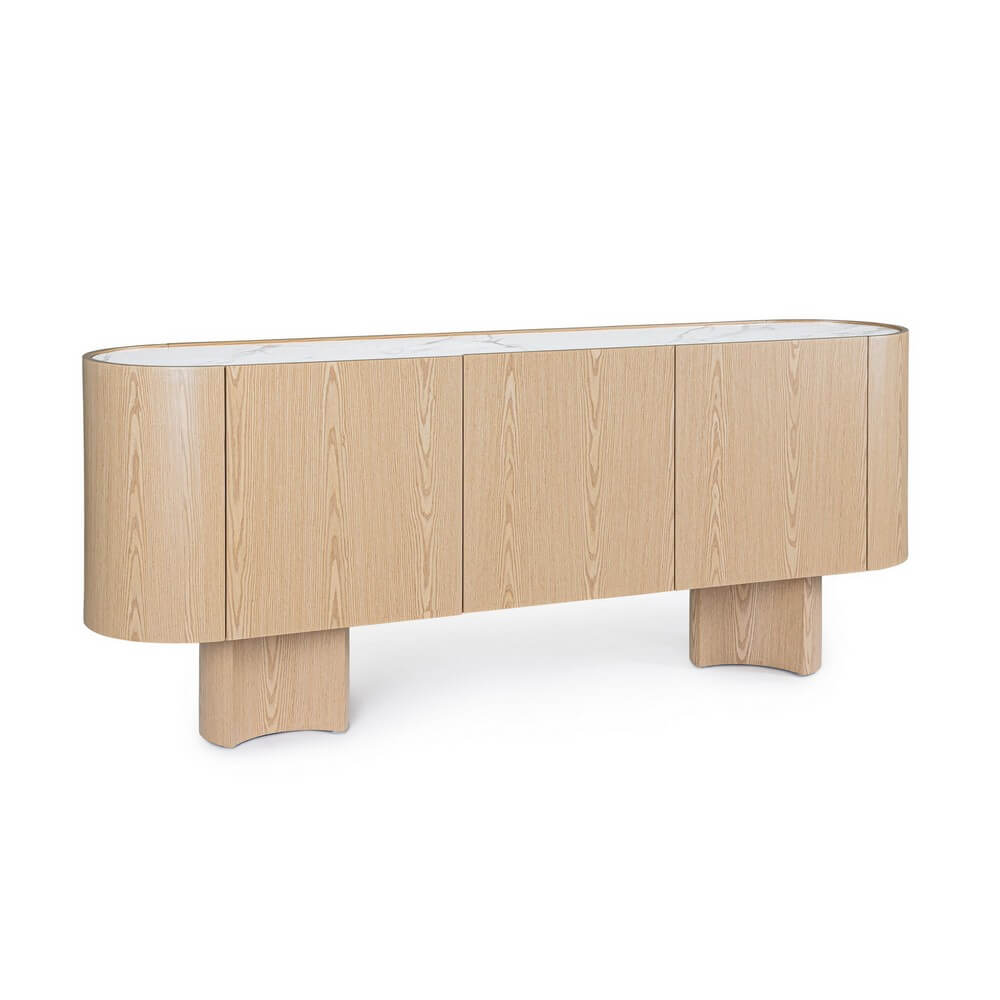 Credenza 3 Ante in Legno di Quercia con Piano in Pietra Sinterizzata - OTILIA