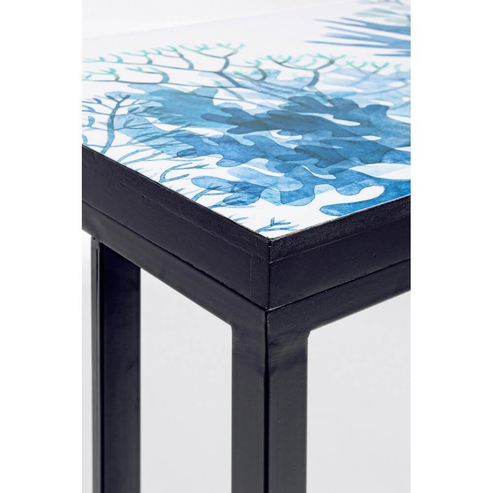 Set di 2 tavolini in metallo nero con piano decorato coralli - DECLAN