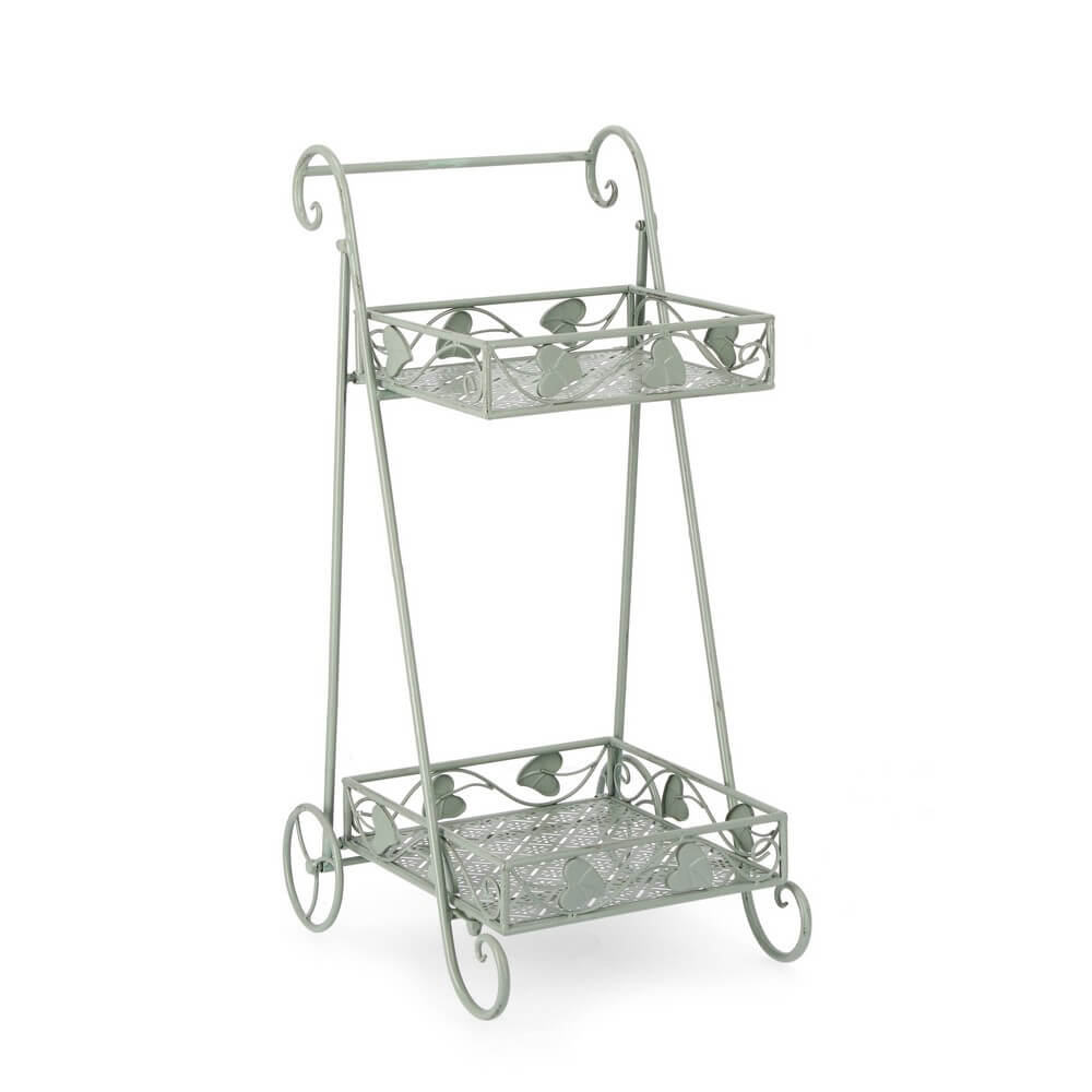 Set di 4 Porta Fiori a 2 Piani in Ferro con Ruote Stile Romantico - GIANNA