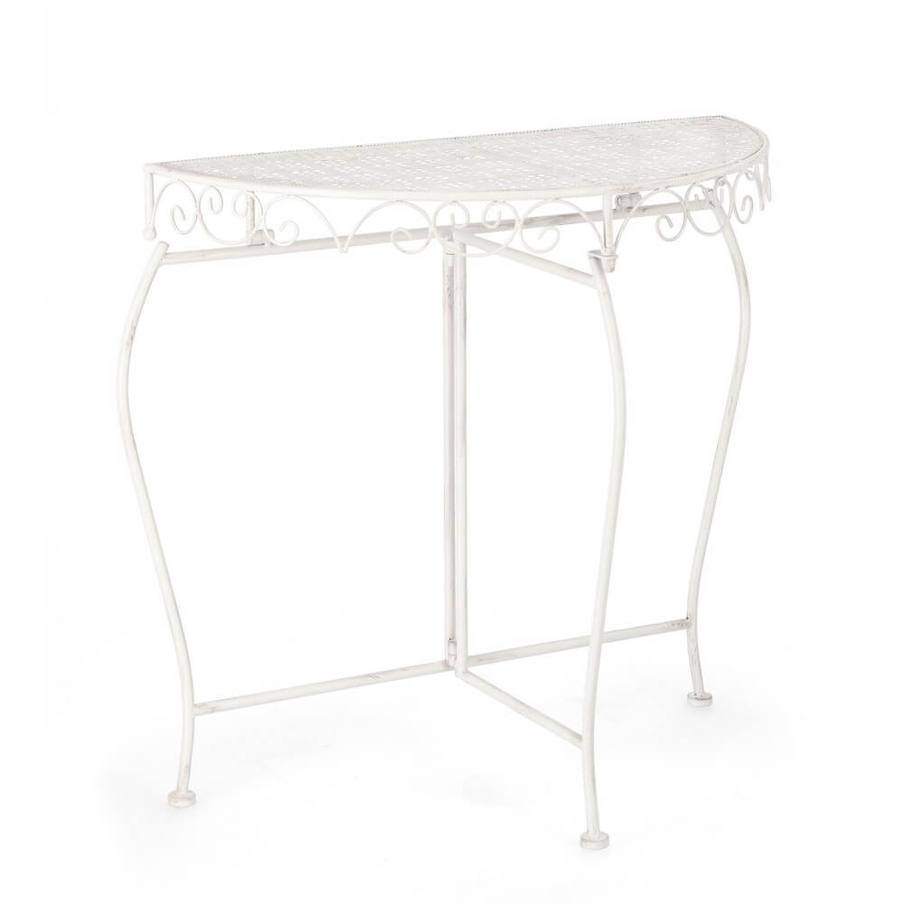 Set di 2 consolle mezzaluna in acciaio stile romantico bianco - IRENE