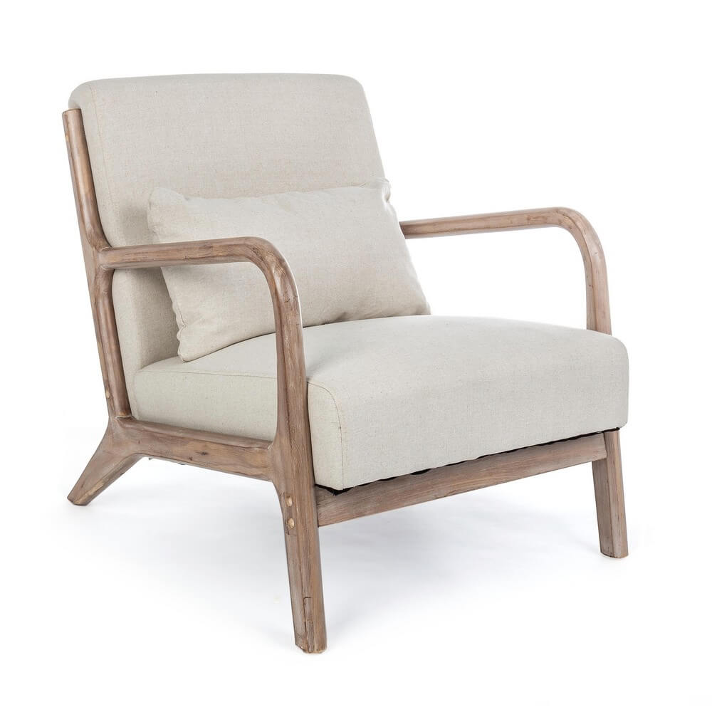 Poltrona con Cuscini in Tessuto e Struttura in Legno Naturale - MATTHEW