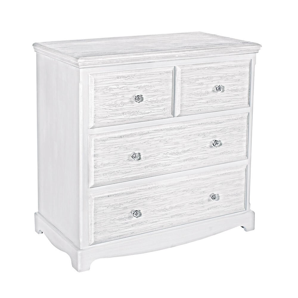Cassettiera in legno 4 cassetti stile shabby chic bianco decapato - BLAINE