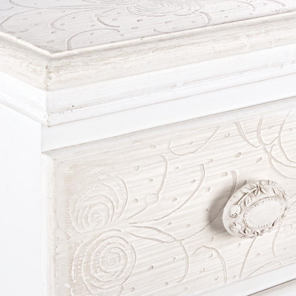 Cassettiera Alta 7 Cassetti in MDF Bianco con Decori Floreali - CLARA
