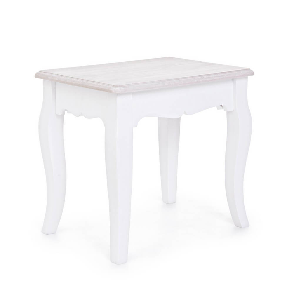 Sgabello in MDF bianco stile romantico con gambe curve - CAROLINE