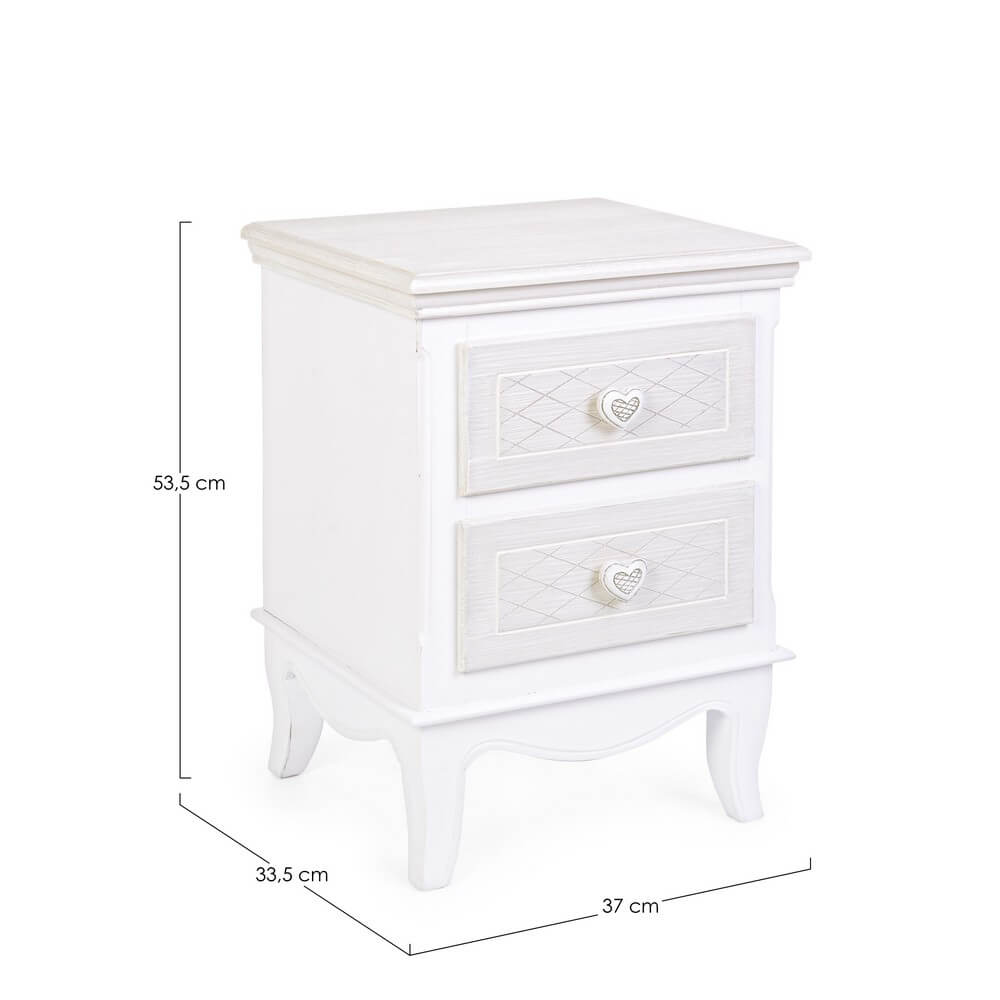 Comodino in MDF bianco con 2 Cassetti stile romantico - CAROLINE