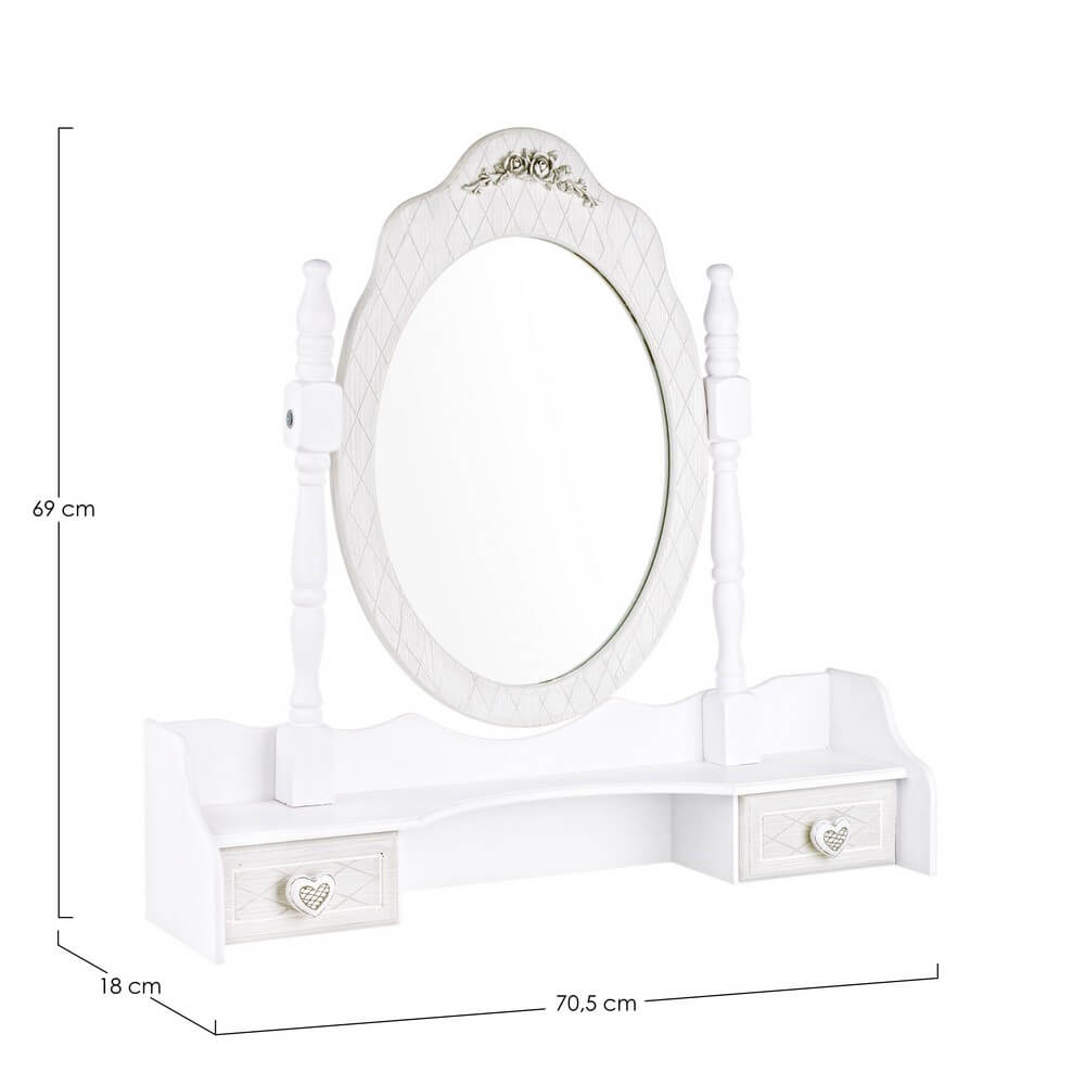 Set di 2 Alzate con Specchio Ovale Girevole Stile Shabby Chic Bianco - CAROLINE