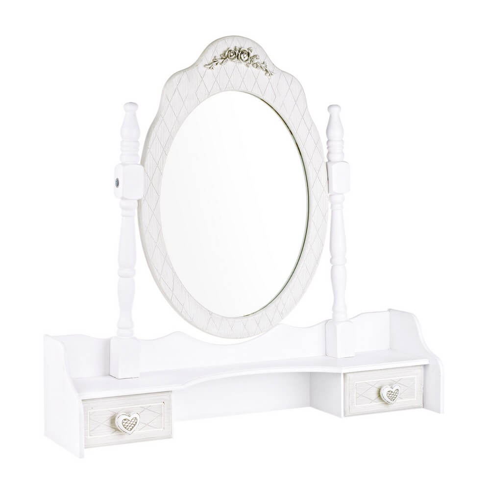 Set di 2 Alzate con Specchio Ovale Girevole Stile Shabby Chic Bianco - CAROLINE