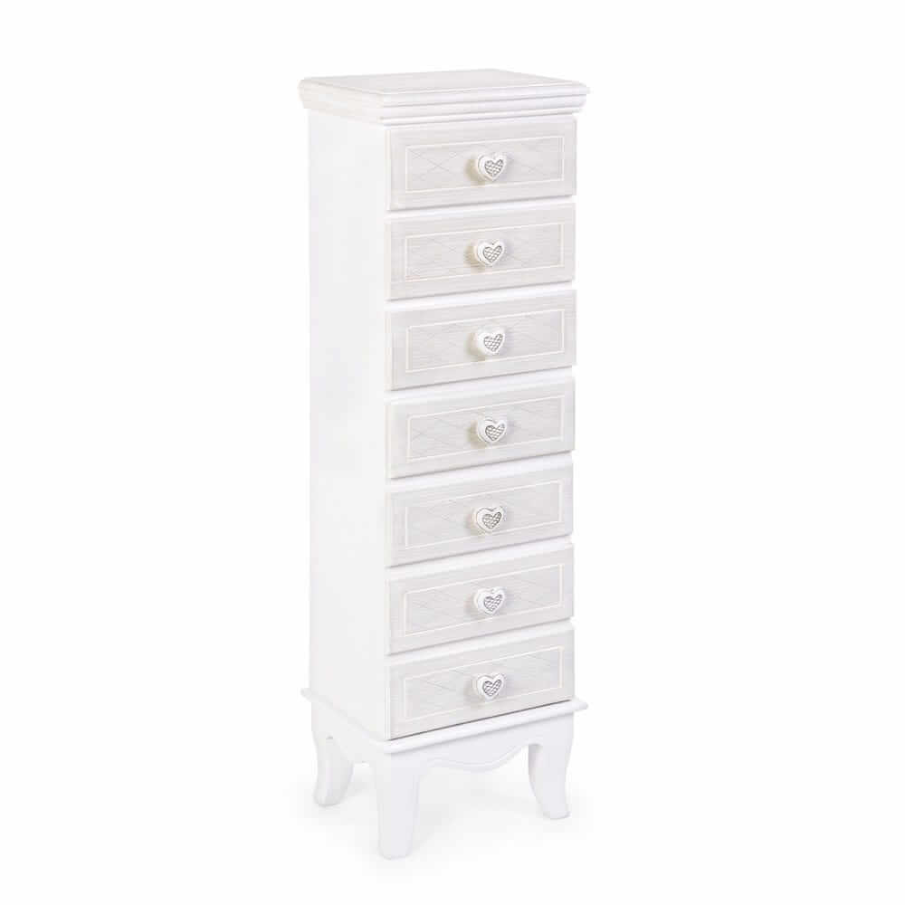 Cassettiera Alta 7 Cassetti in MDF Bianco Stile Romantico - ADELINE